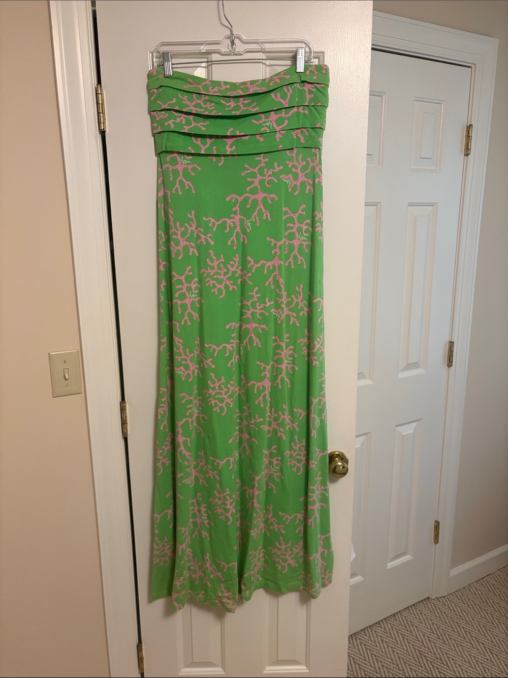 Lilly Pulitzer Green Maxi Dress with Pink Coral Print